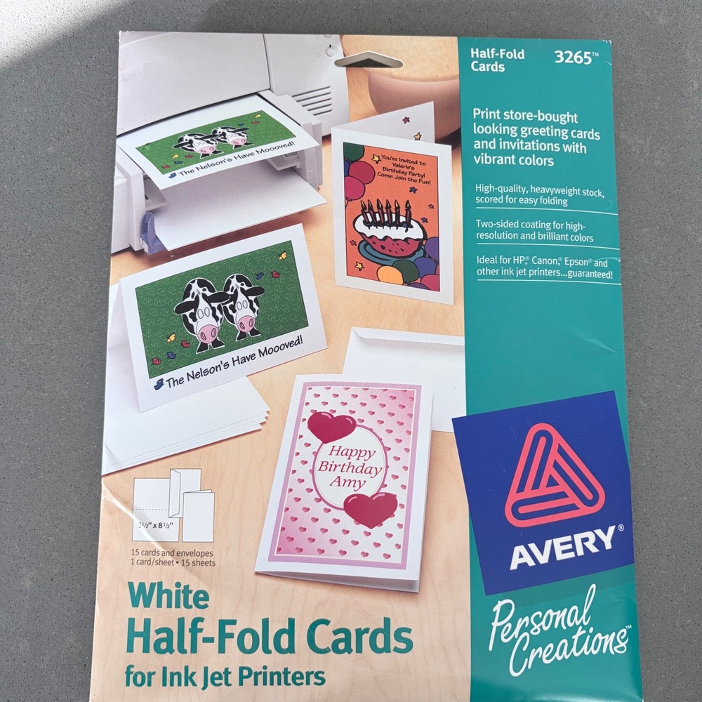 Avery 3265‎ Personal Creations White Half-Fold Greeting Cards Ink Jet 14Count